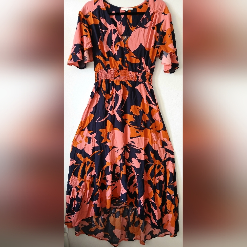 ABEL THE LABEL Floral Midi DRESS Anthropologie BEACHY TROPICAL Women's Size M - Picture 9 of 10